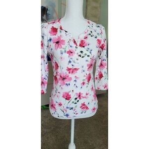 Karen Scott 3/4 Sleeve Floral Pink Top Sz PP